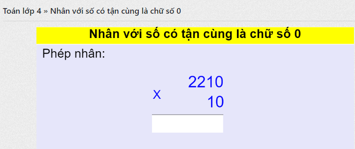 Nhân với số có tận cùng là chữ số 0