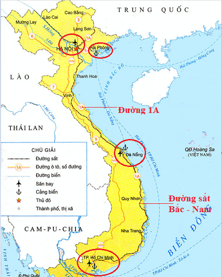 bản đồ đường sắt Bắc – Nam và quốc lộ 1A