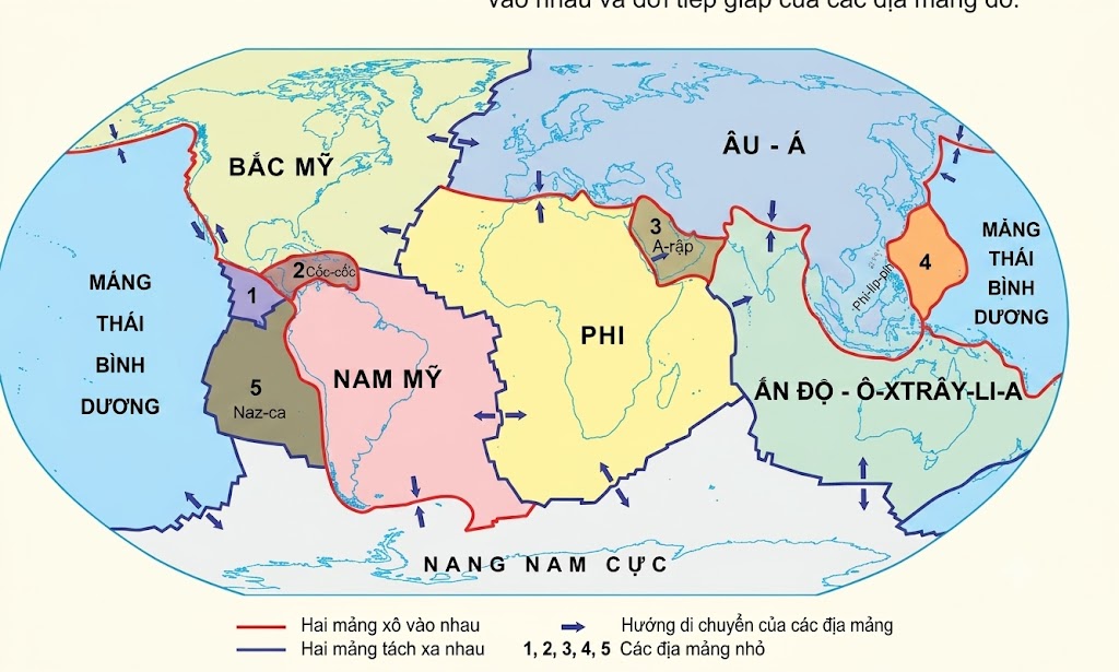 [Hình 2. Các địa mảng của lớp vỏ Trái Đất]