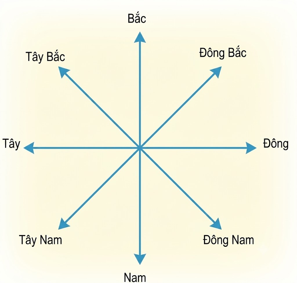 Các hướng chính, Đông, Tây, Nam, Bắc