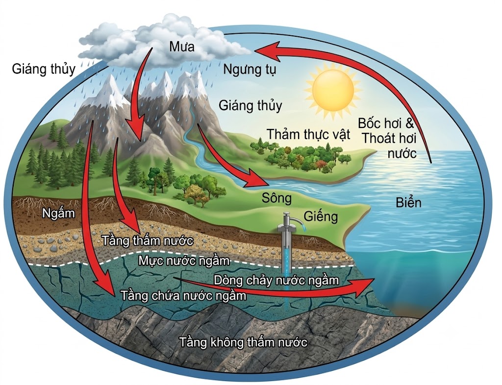 [Hình 3. Sơ đồ sự hình thành nước ngầm].