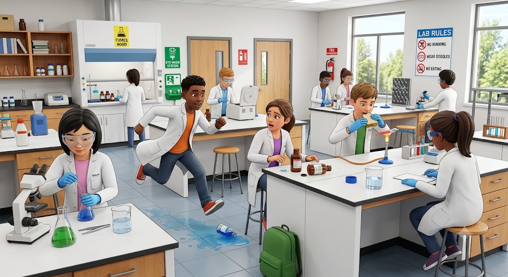 Hình minh hoạ 3D một phòng thực hành khoa học hiện đại