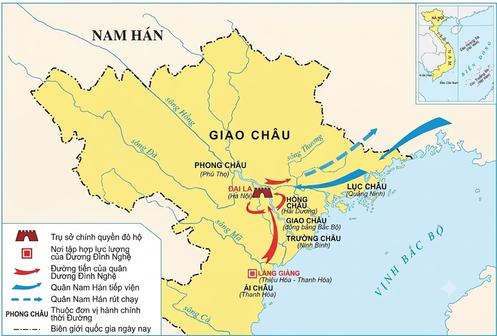  Lược đồ cuộc kháng chiến chống quân Nam Hán lần thứ nhất (930-931)