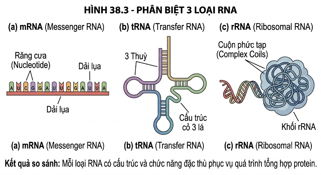 Hình 38.3 - Phân biệt 3 loại RNA