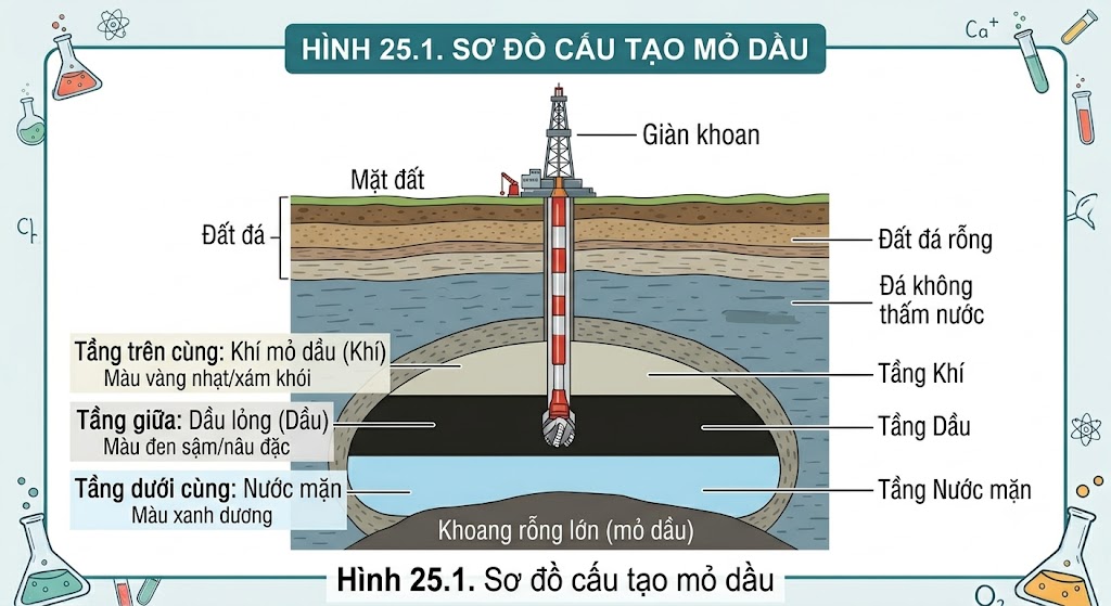 Hình 25.1 - Sơ đồ cấu tạo mỏ dầu
