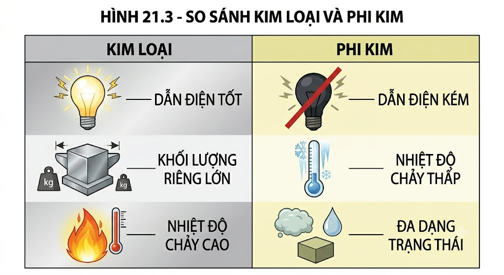 So sánh Kim loại và Phi kim