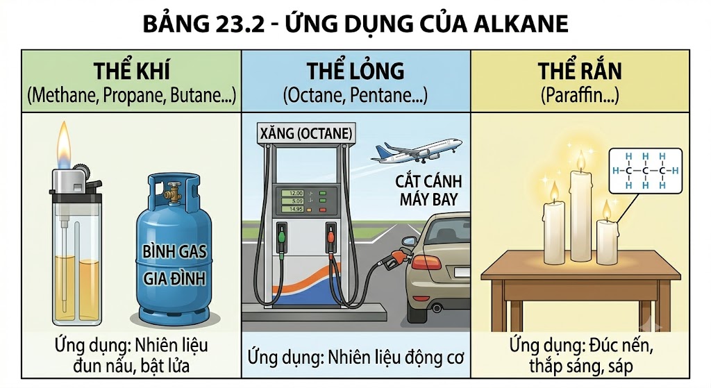 Bảng 23.2 - Ứng dụng của Alkane