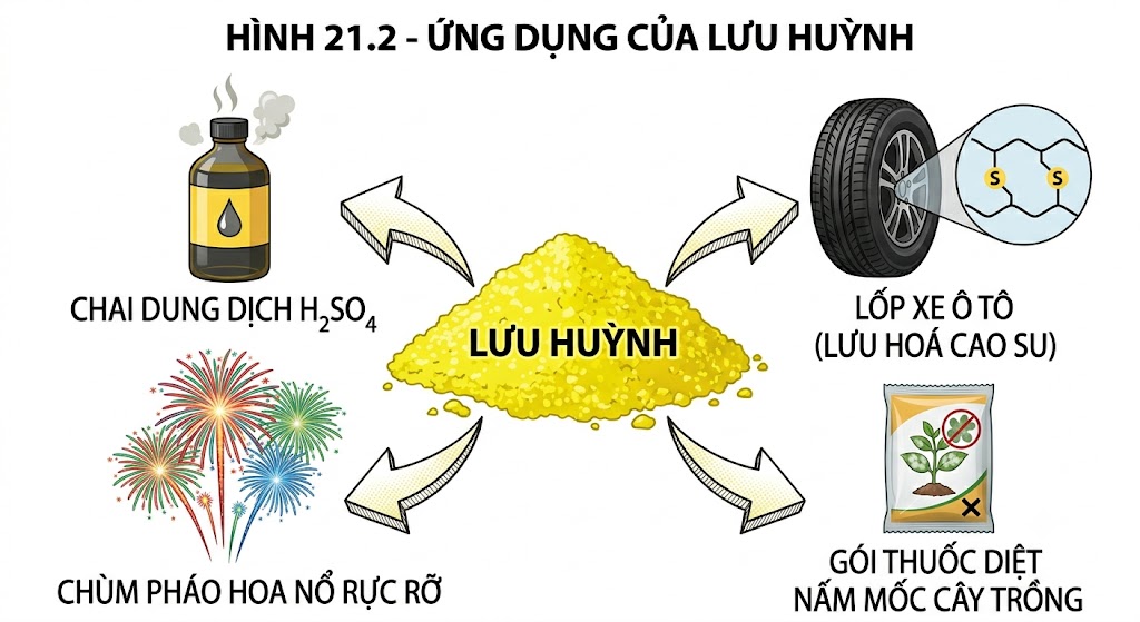 Hình 21.2 - Ứng dụng của lưu huỳnh